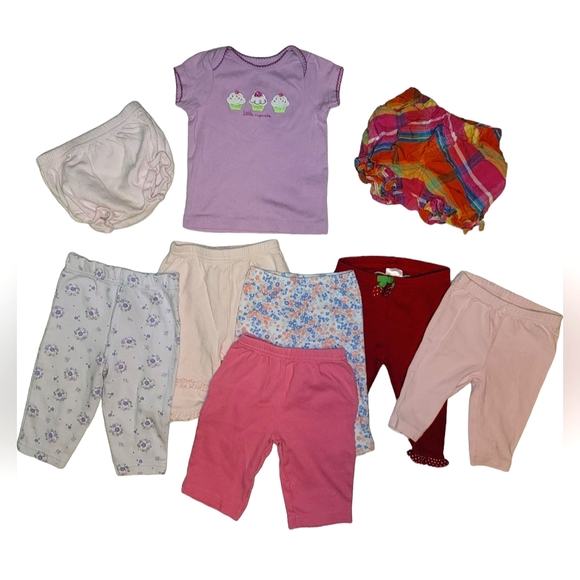 10 Piece Baby Girl Clothes Size 3 Months 6 Pants 2 Shorts 2 Tops - Picture 1 of 12